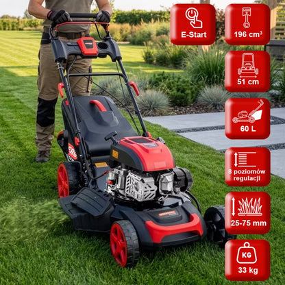 Benzinplæneklipper 51 cm med El-start 196cc 60 Liter