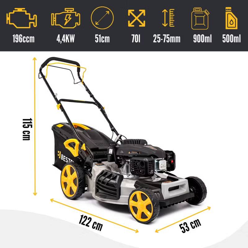 Benzinplæneklipper med Fremtræk 51 cm 70 L BE-2862