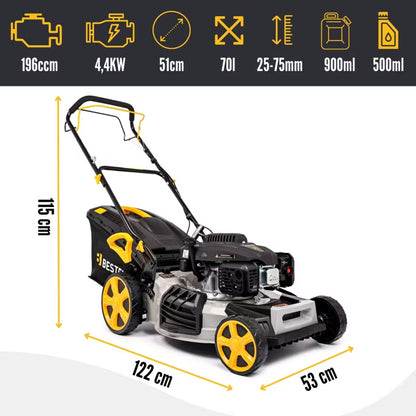 Benzinplæneklipper med Fremtræk 51 cm 70 L BE-2862