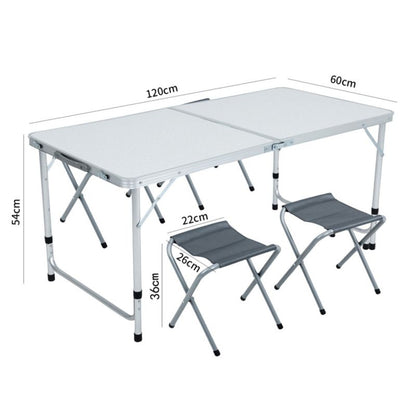 Hvid campingbord Agis med 4 grå klapstole, mål 120x60x70 cm, 1 sæt