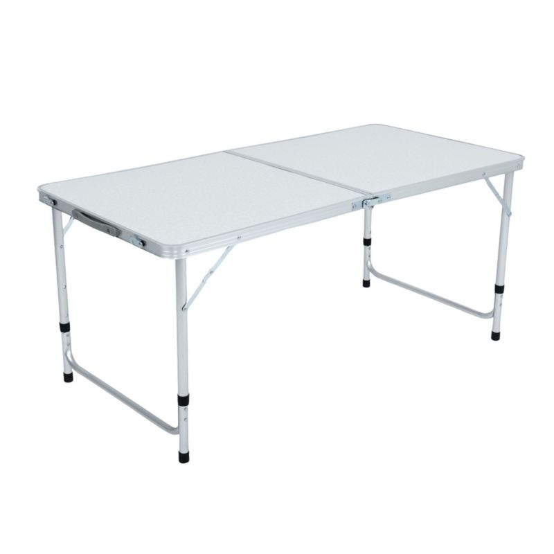 Hvid campingbord Agis med 4 grå klapstole, mål 120x60x70 cm, 1 sæt