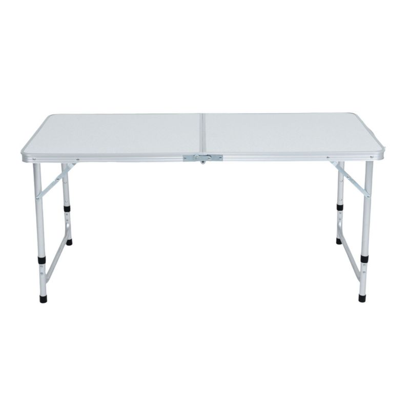 Hvid campingbord Agis med 4 grå klapstole, mål 120x60x70 cm, 1 sæt