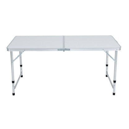 Hvid campingbord Agis med 4 grå klapstole, mål 120x60x70 cm, 1 sæt