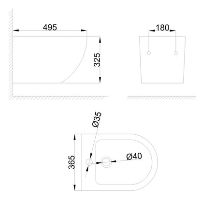 Bidet Hængende Rund Hvid Keramik 49,5 x 36,5 x 32,5 cm Limnos