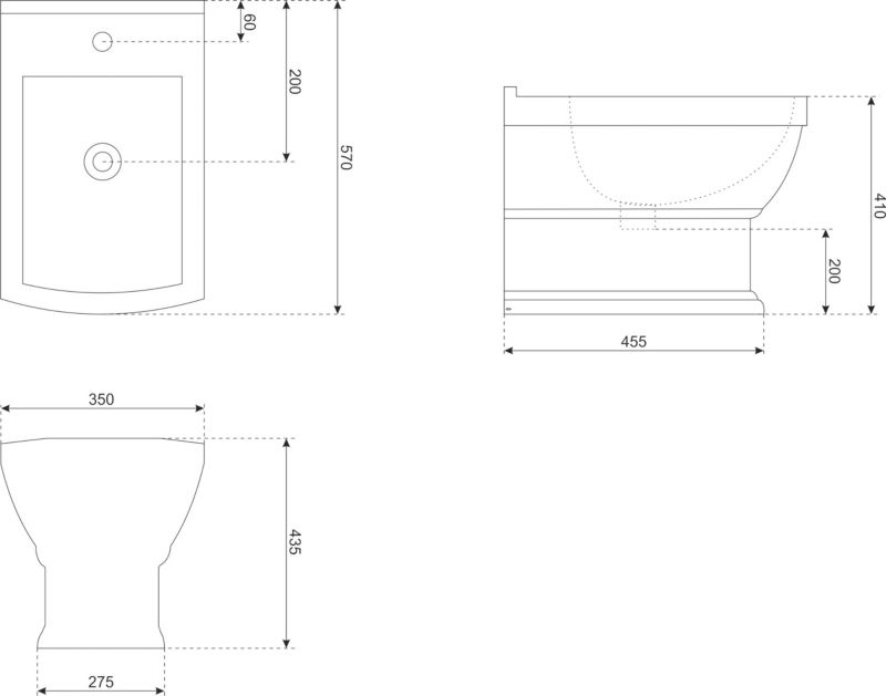Bidet Stående Keramik Hvid 57x35x43,5 cm 1 Stk.