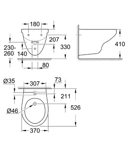 Bidet Hængende Bau Keramik Hvid 52,6x37 cm med Overløb