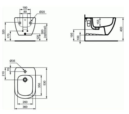 Væghængt Bidet Tesi 36x53 cm Hvid 1 stk. | 8014140482826