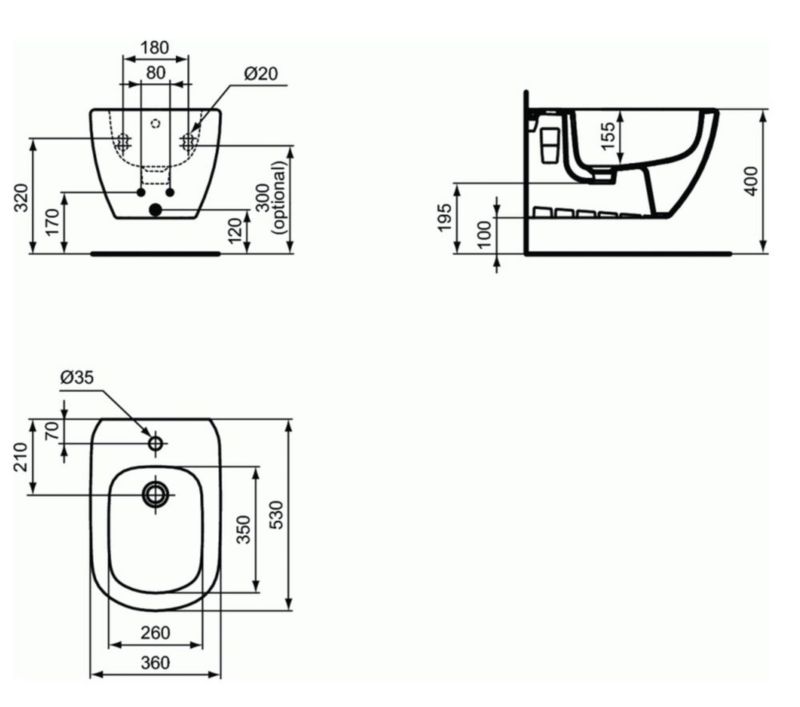 Væghængt Bidet Tesi 36x53 cm Hvid 1 stk. | 8014140482826