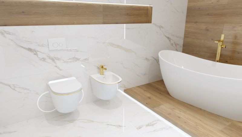 Bidet Hængende Hvid Blank/Guld Keramik 49x36,5x32,5 cm