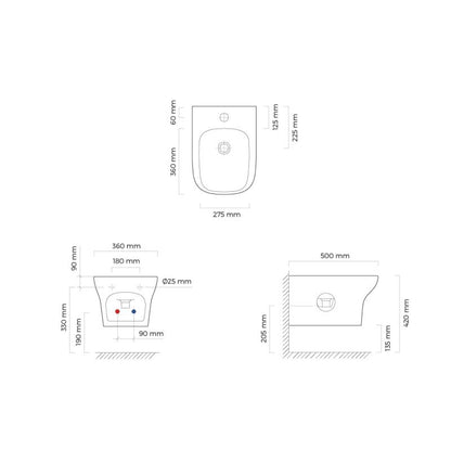 Væghængt Bidet Gulfoss Hvid 180 mm Monteringsafstand