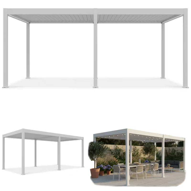 Bioklimatisk Pergola 3x6 m Hvid med LED