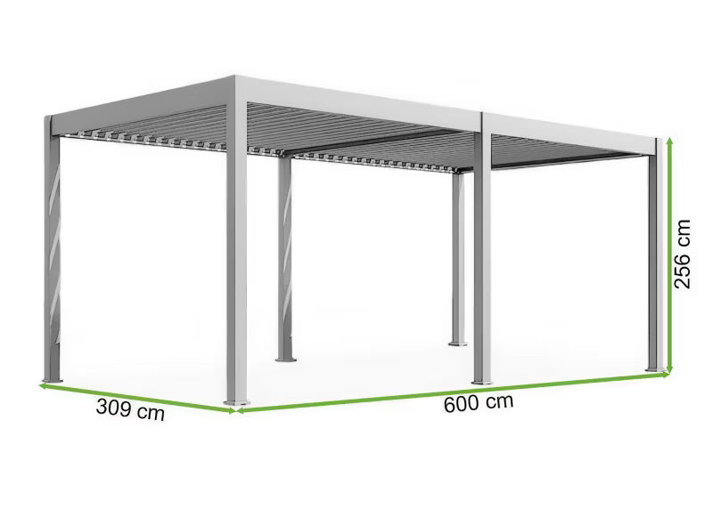 Bioklimatisk Pergola 3x6 m Hvid med LED