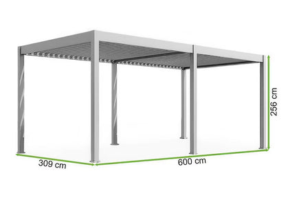 Bioklimatisk Pergola 3x6 m Hvid med LED