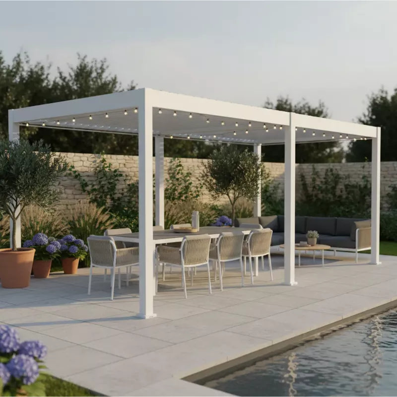 Bioklimatisk Pergola 3x6 m Hvid med LED
