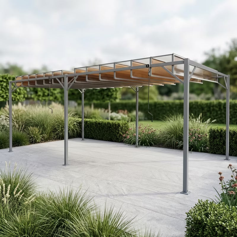 Bioklimatisk Pergola 3x6 m Grå Stål med Lameltag