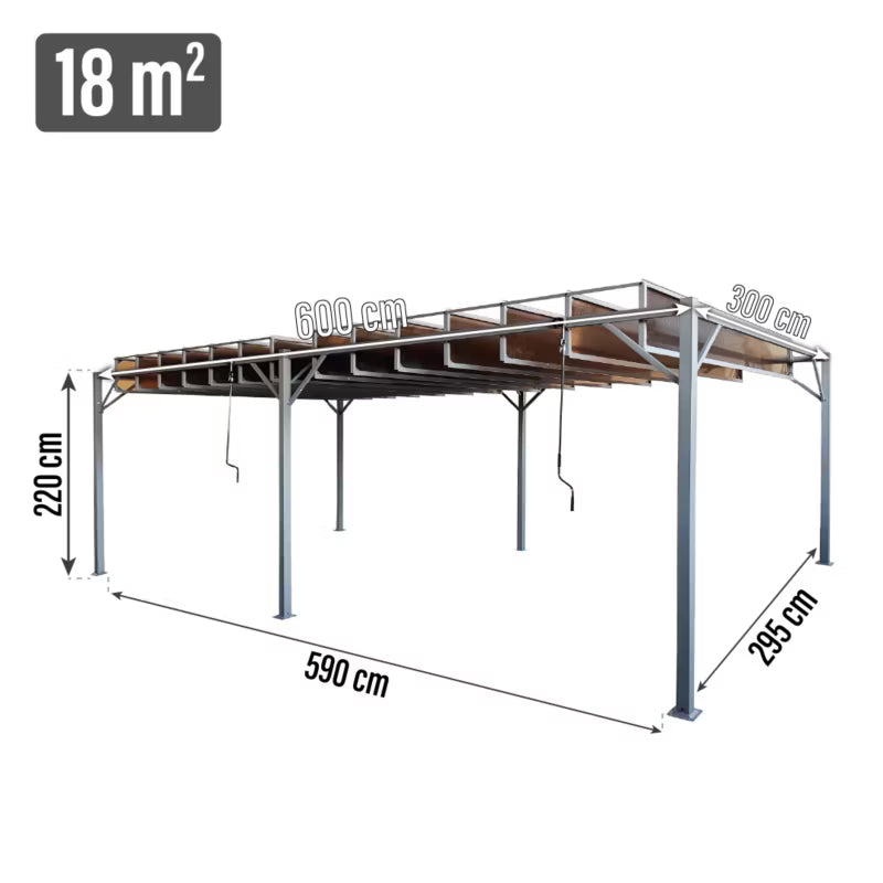 Bioklimatisk Pergola 3x6 m Grå Stål med Lameltag