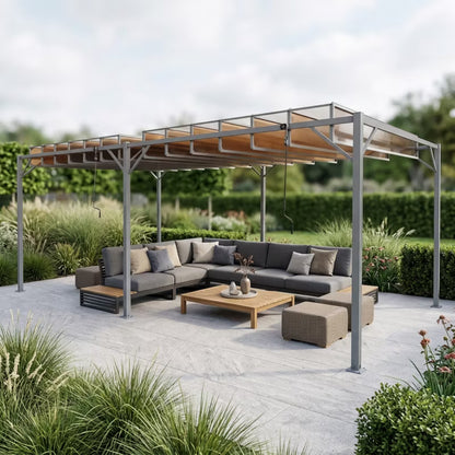 Bioklimatisk Pergola 3x6 m Grå Stål med Lameltag