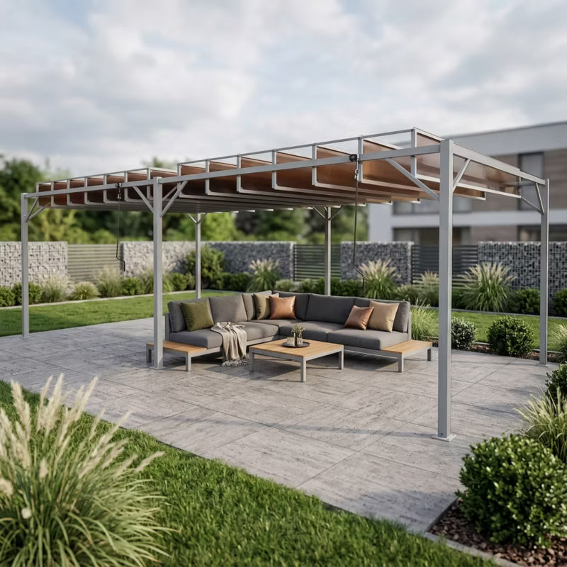 Bioklimatisk Pergola 3x6 m Grå Stål med Lameltag
