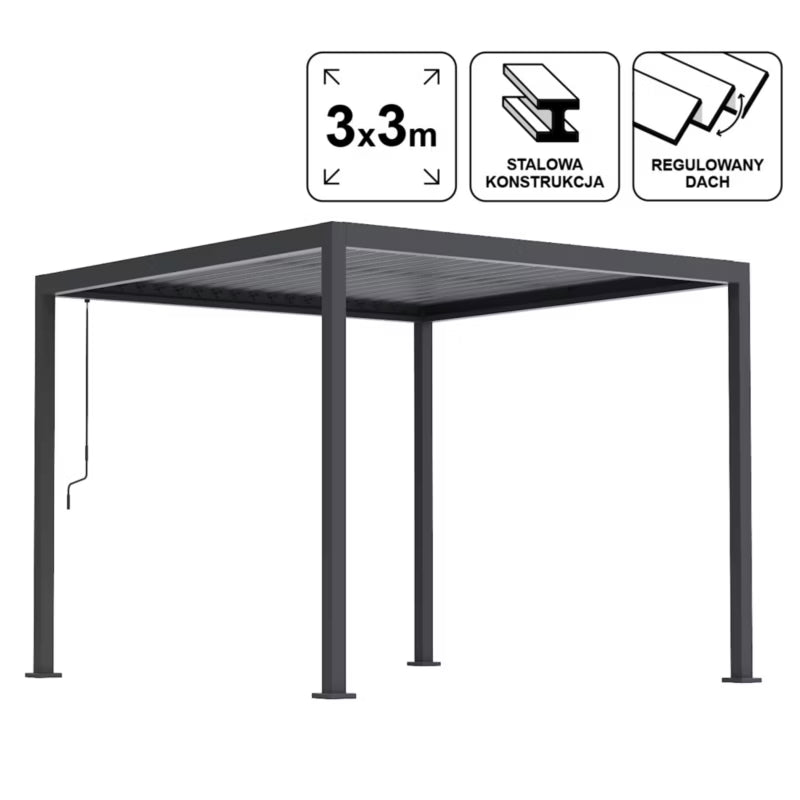 Bioklimatisk Pergola Sola 3x3 m Antracit Stål