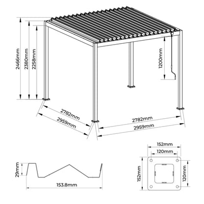 Bioklimatisk Pergola Sola 3x3 m Antracit Stål