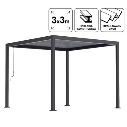 Bioklimatisk Pergola Sola 3x3 m Antracit Stål
