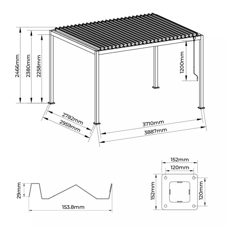 Bioklimatisk Pergola Sola 3x4 m Antracit Stål