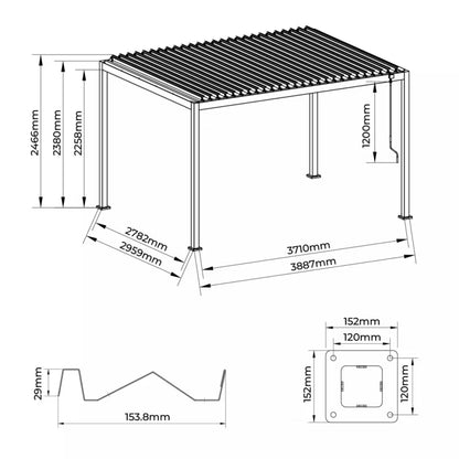 Bioklimatisk Pergola Sola 3x4 m Antracit Stål