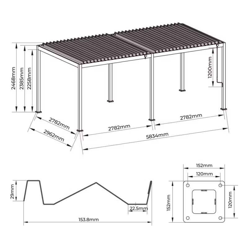Bioklimatisk Pergola Sola 3x6 m Antracit Stål
