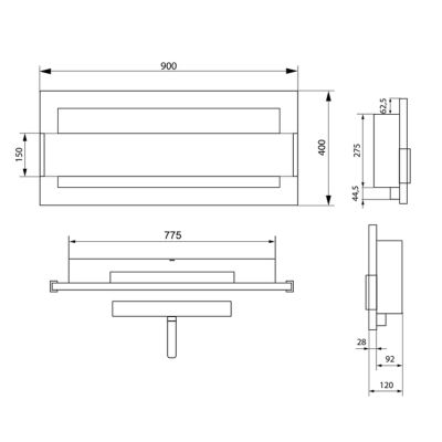 Biokamin BiokominkiGMT 900x400 SLIM Sort struktureret med glas 1 stk.