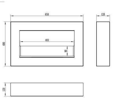 Biokamin GMT Box 650 x 400 mat-sort med glas, 1 stk.