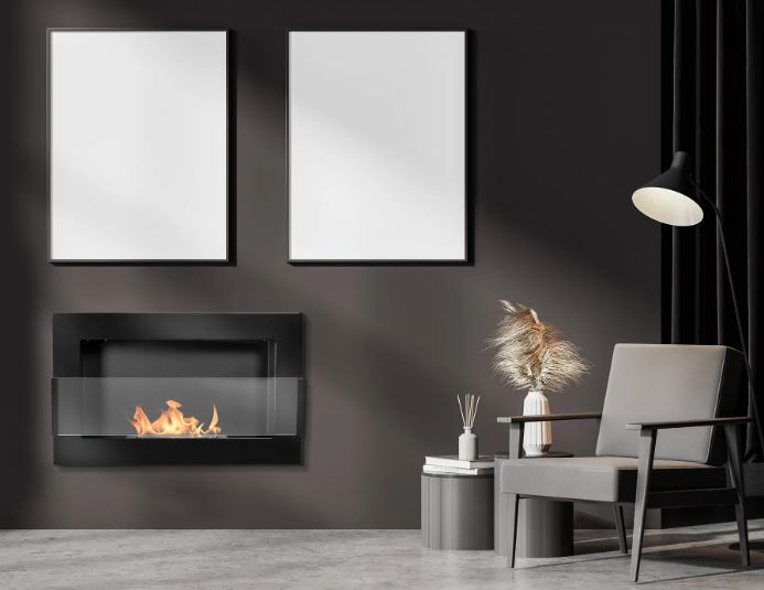 Biokamin BiokominkiGMT væghængt med glas 650x400 sort højglans 1 stk.
