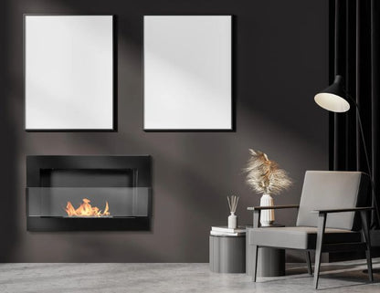 Biokamin BiokominkiGMT væghængt med glas 650x400 sort højglans 1 stk.