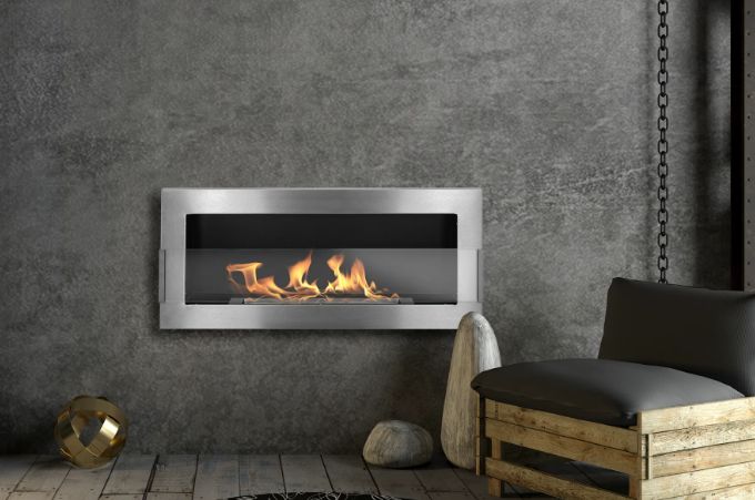 Biokamin BiokominkiGMT væghængt med glas 900x400 Inox 1 stk.