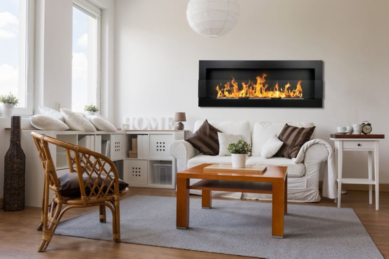 Vægmonteret biopejs med glas 1200 x 400 mm sort