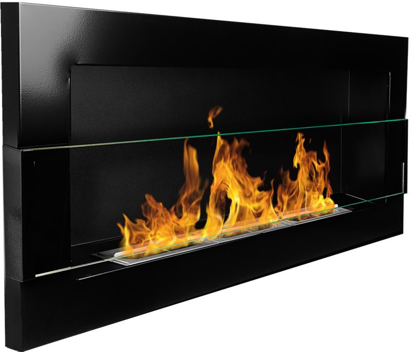 Hængende biopejs med glas 900 x 400 mm sort højglans