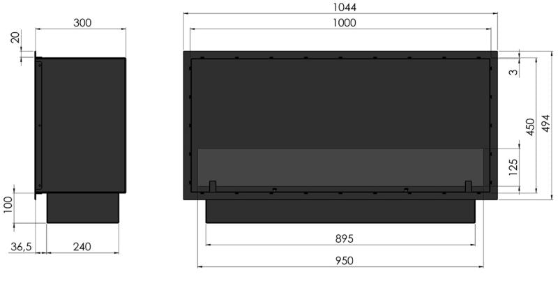 Biopejs til Indbygning SLIM 104,4x49,4 cm Sort med Glas