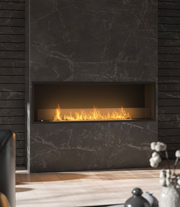 Indbygningsbiopejs SLIM 150 cm med Glas Sort