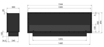 Indbygningsbiopejs SLIM 150 cm med Glas Sort