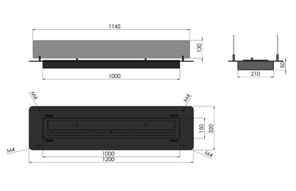 Indbygningsbiokamin 120 cm Sort med Glas