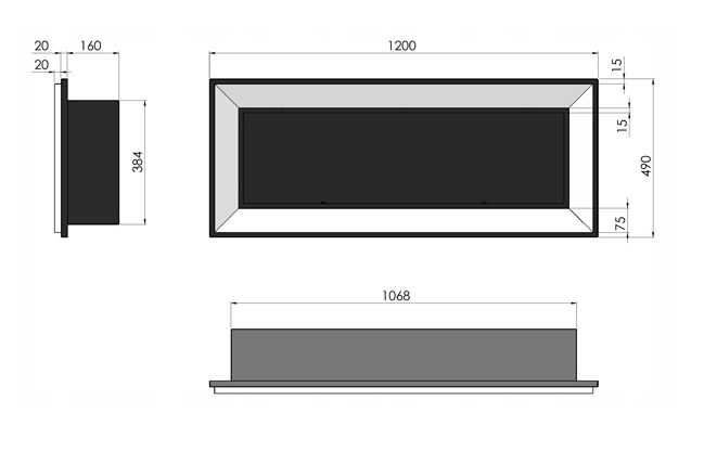 Biokamin FRAME 120 cm Sort med Glas