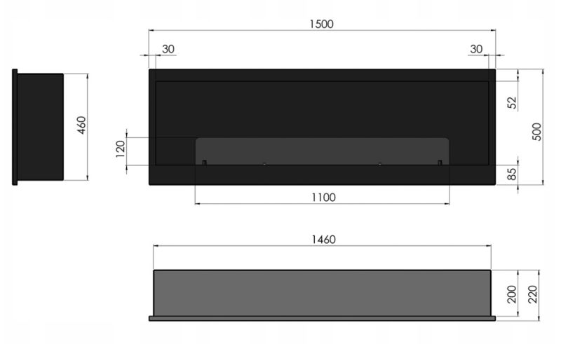 Biopejs Inside 150x50 cm Sort med Glas