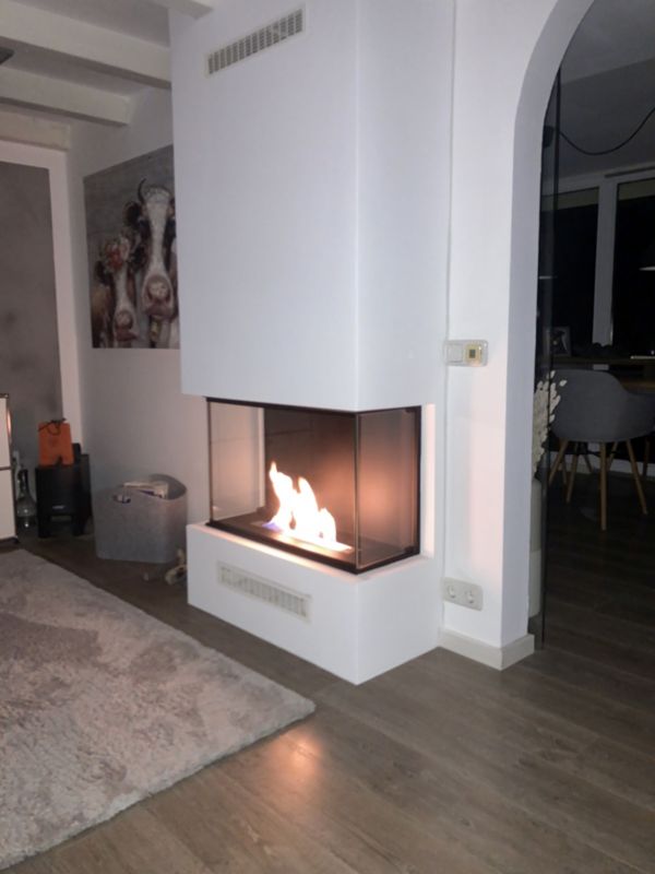 Hjørne Biokamin 60x45 cm Sort med Glas