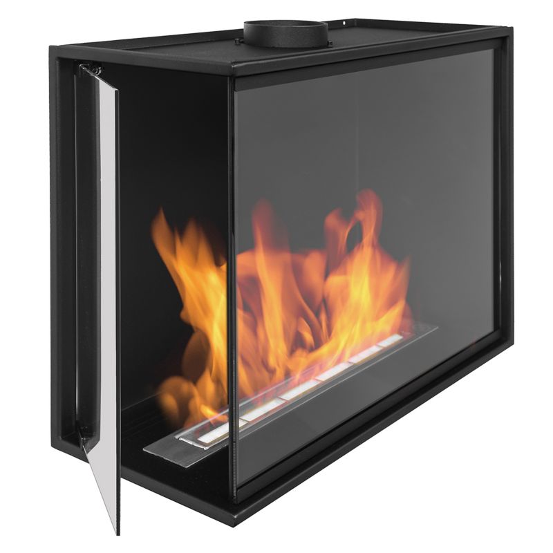 Hjørne Biokomfur Venstre 60 cm med Glas Sort | 5905982816944