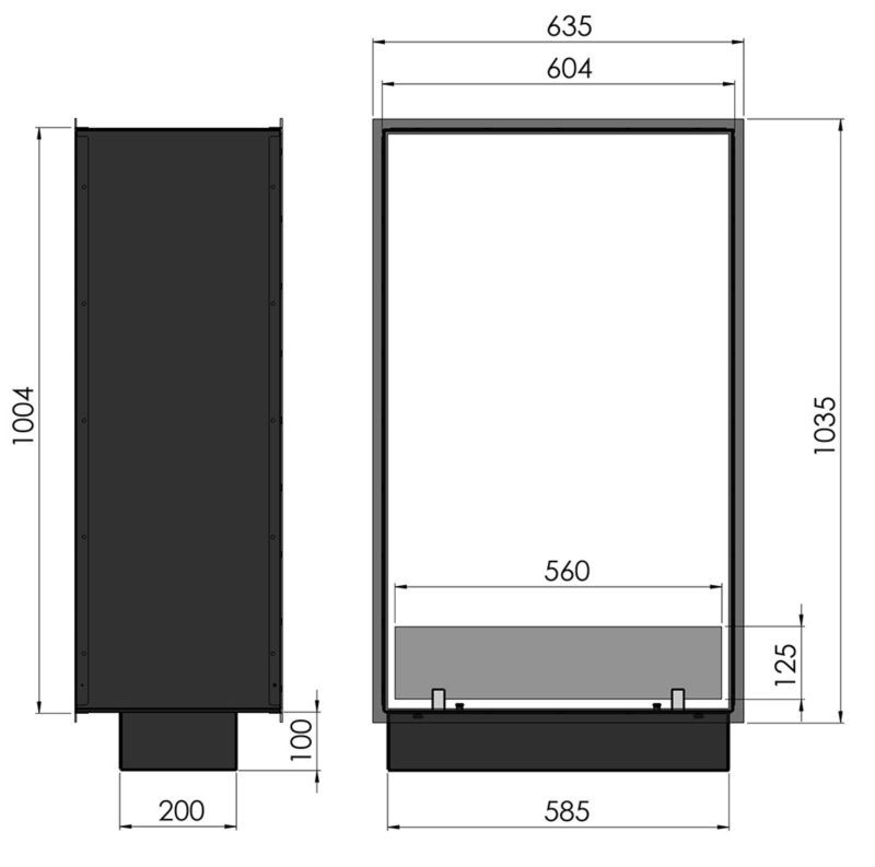 Gennemgående Biokamin 64x104 cm Sort Indbygning