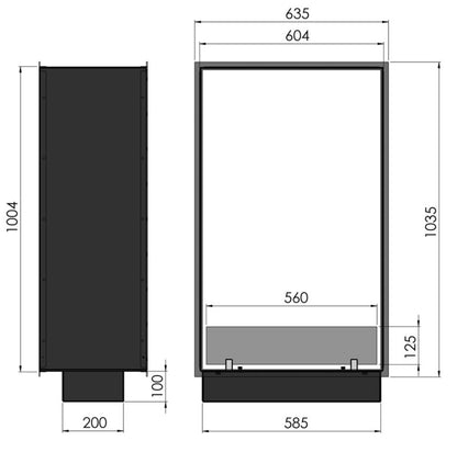 Gennemgående Biokamin 64x104 cm Sort Indbygning
