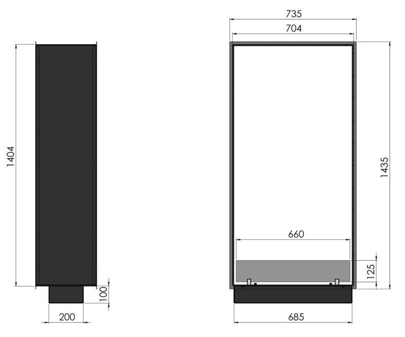 Biokamin Dobbelsidet Indbygning 73,5x143,5 cm Sort