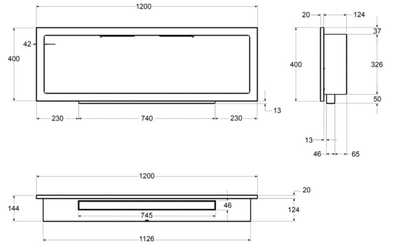 Biopejs Væghængt 120x40 cm Sort med Glas