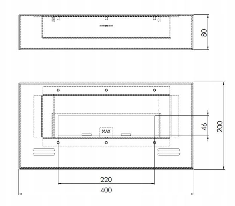 Biokamin Indbygning 40x20 cm Sort