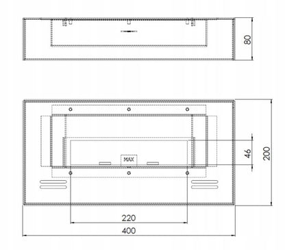Biokamin Indbygning 40x20 cm Sort
