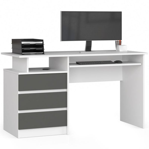 Akord CLP skrivebord hvid 135 cm med 3 skuffer, mat grafitgrå, 2 hylder, 135x60x77 cm, 1 stk.